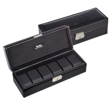 Uhrenetui für 6 Uhren black exclusive / schwarz (Leder)
