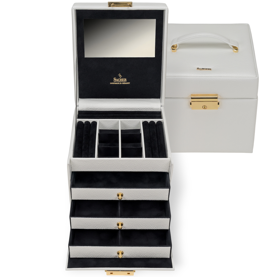 Schmuckkasten Evita granello / weiß (Vollrindleder)