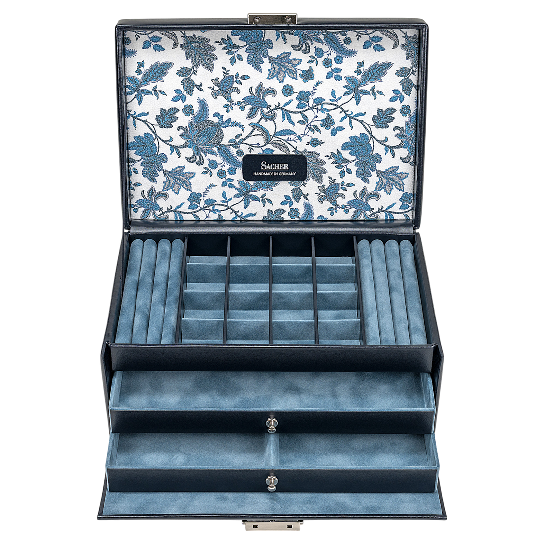 Schmuckkasten Ina florage / navy (Leder)