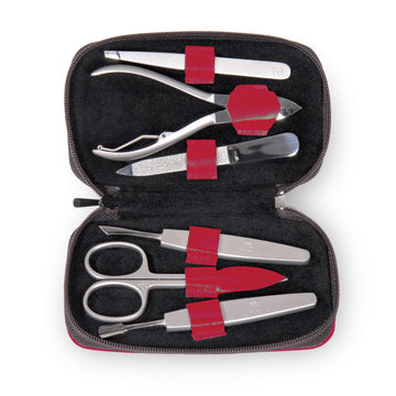 Astuccio per manicure da 6 pezzi Set manicure / rosso (pelle)