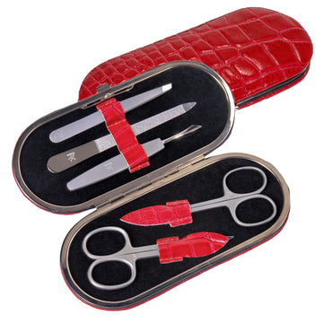 Astuccio per manicure da 5 pezzi Set manicure / rosso (pelle)