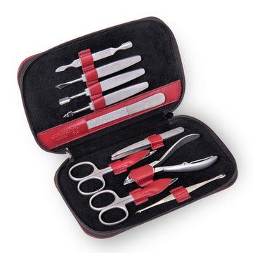 10 pcs. manicure set Manikürenset / red (leather)